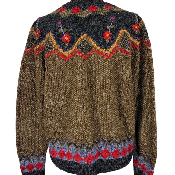 Eagles Eye Womens Size S Brown Fair Isle Floral Knit Sweater Pullover - Picture 5 of 6